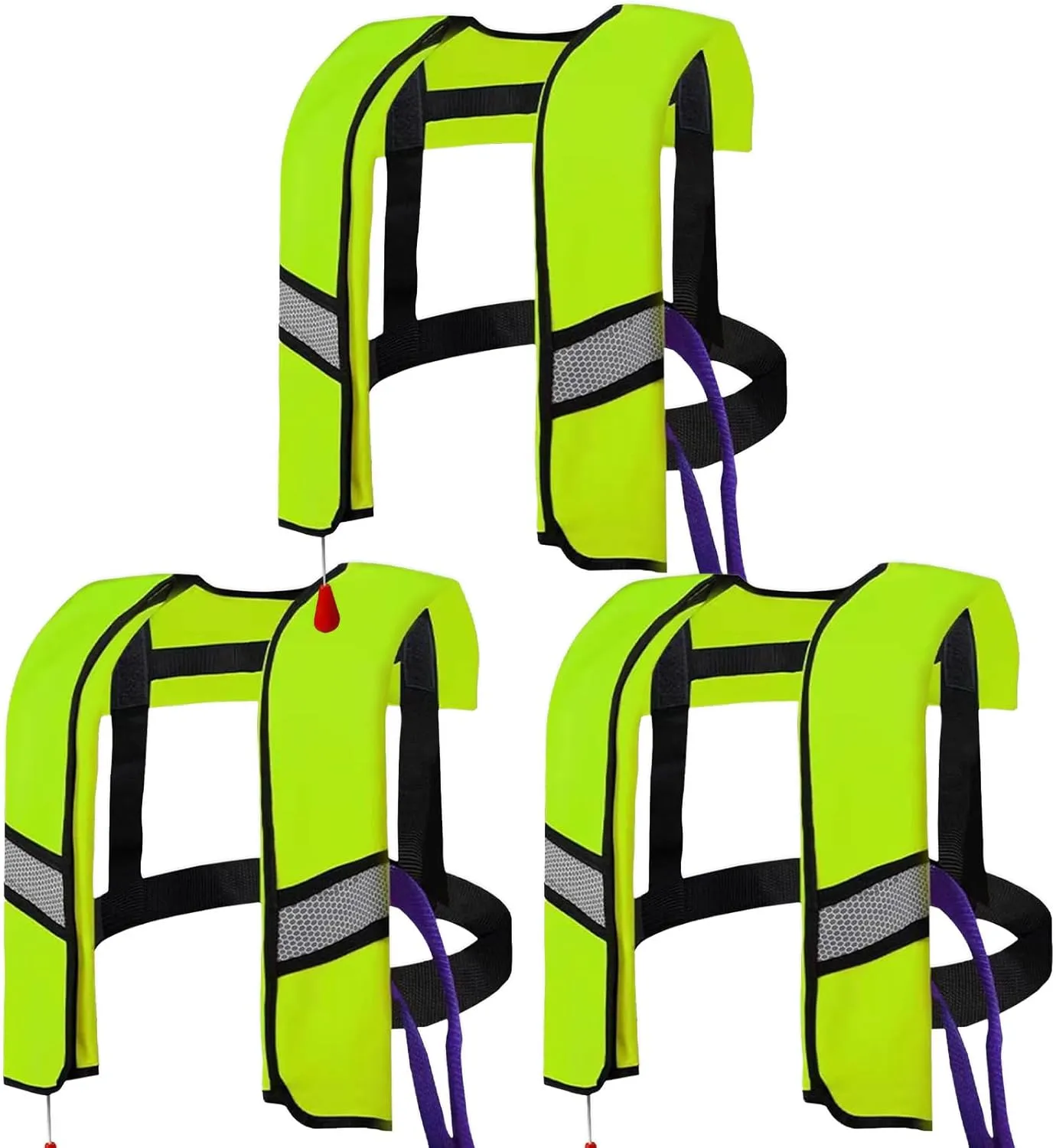 3-Pack 150N Automatic Inflatable Life Jacket – Adjustable Nylon Swim Vest with CO2 Inflation, Reflective Strips & Safety Buckle