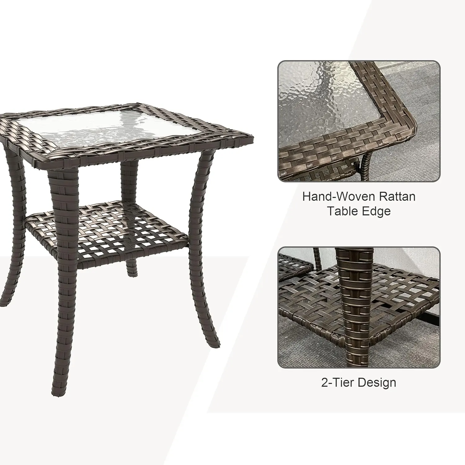 3 Pieces Patio Furniture Set, 2 High Back Rattan Swivel Chairs and Side Table, Outdoor PE Wicker Furniture Set, All Weather Patio Set with Waterproof Cushion for Porch and Deck