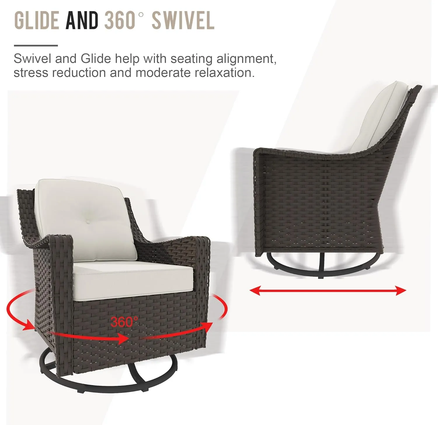 3 Pieces Patio Furniture Set, 2 High Back Rattan Swivel Chairs and Side Table, Outdoor PE Wicker Furniture Set, All Weather Patio Set with Waterproof Cushion for Porch and Deck