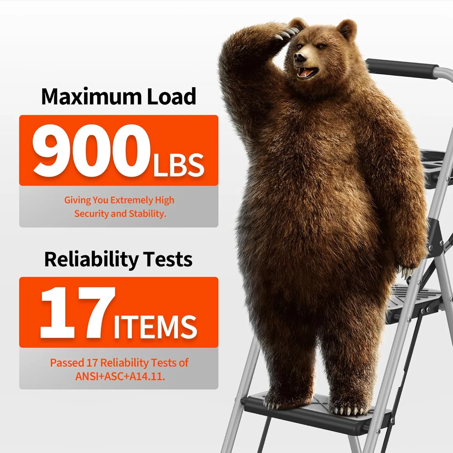 3 Step Ladder, Folding Step Stool with Tool Platform, Wide Anti-Slip Pedal and Anti-Slip Feet, Sturdiest Steel Construction, 900lbs Capacity Steel Ladder for Home Office, Grey
