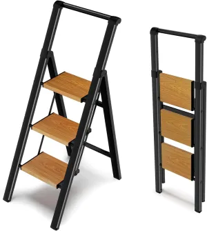 3 Step Ladder with Handrails, Portable Step Stool Foldable, Kitchen Step Stool for Adults 330 lbs, Lightweight Stepping Stool with Non-Slip Pedals, Aluminum Folding Stepladder for Home Garage