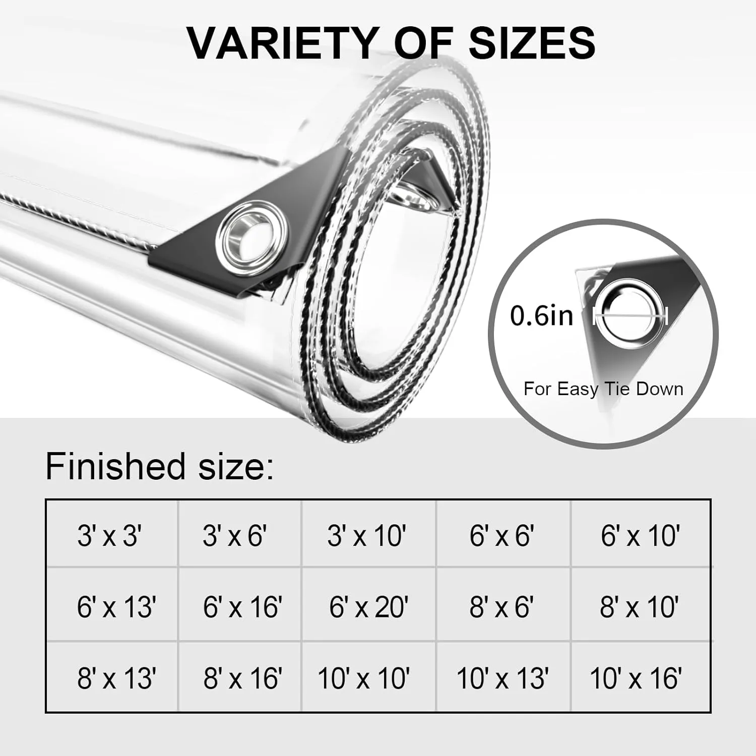 3 x 10 ft Clear Waterproof Tarp, PVC 11.8 Mil Tarpaulin with Grommets and Cable Tie, Duty Heavy Tear Resistant Cover for Camping, Plants Greenhouse, Cars, Patio and Pavilion