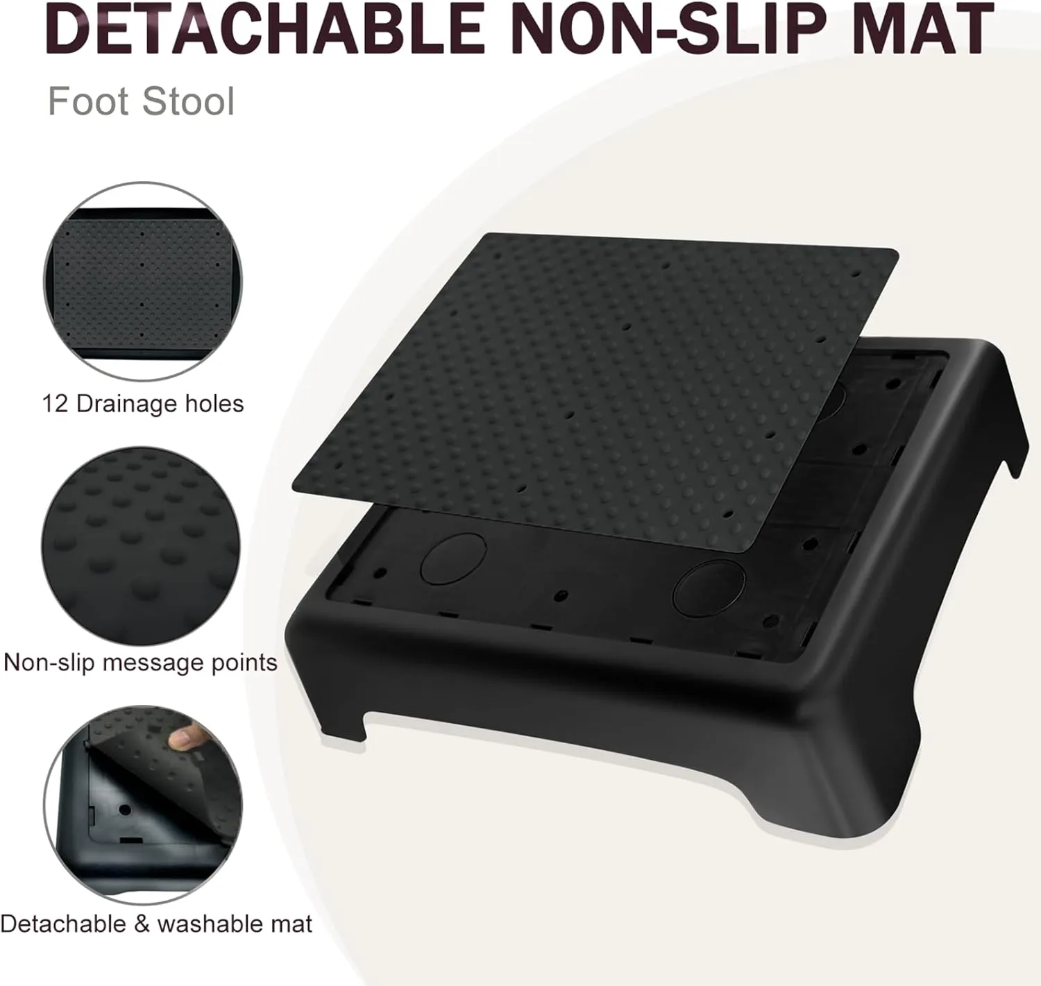 3.35'' Step Stool – 600lb Capacity Sturdy Lightweight Non-Slip Step Stools for Seniors, Kids & Adults | Wide Mobility Step Stool for Bedside, Car, Kitchen, Bathroom & Daily Use（Black-Black）