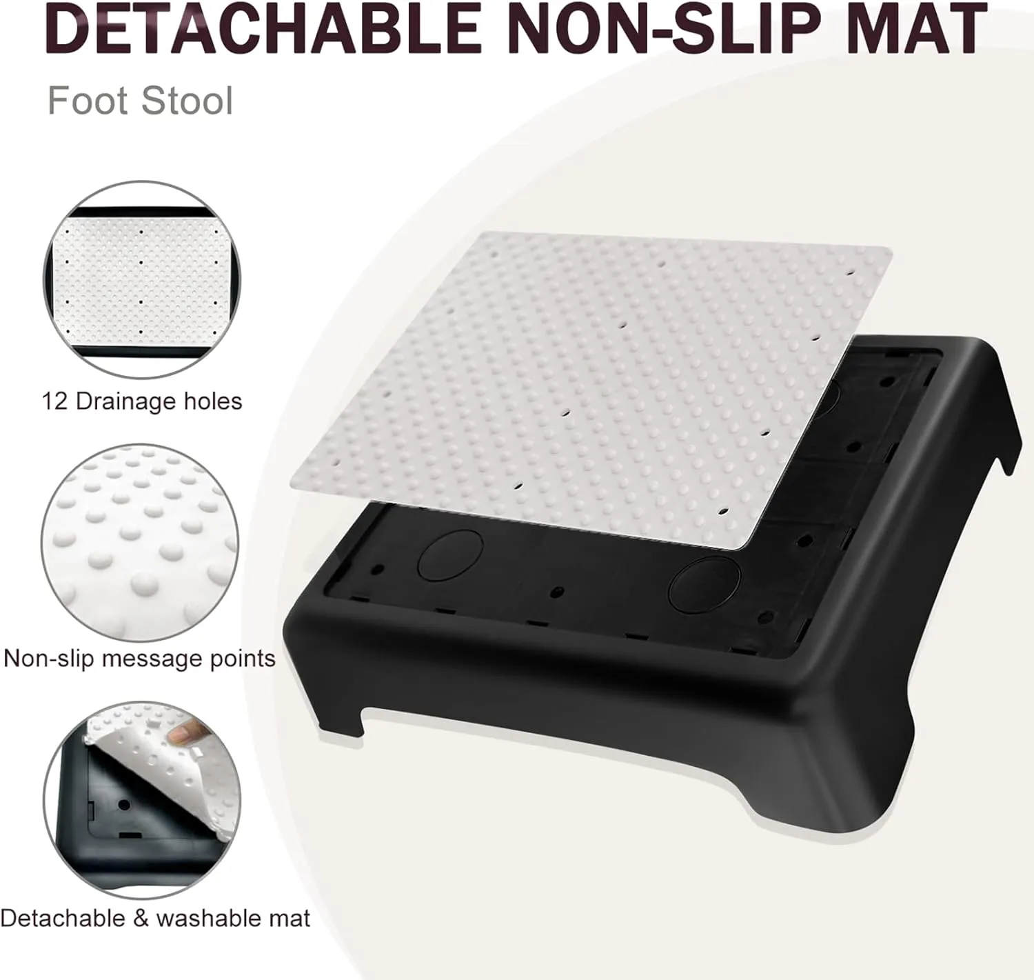 3.35'' Step Stool – 600lb Capacity Sturdy Lightweight Non-Slip Step Stools for Seniors, Kids & Adults | Wide Mobility Step Stool for Bedside, Car, Kitchen, Bathroom & Daily Use（Black-Grey）