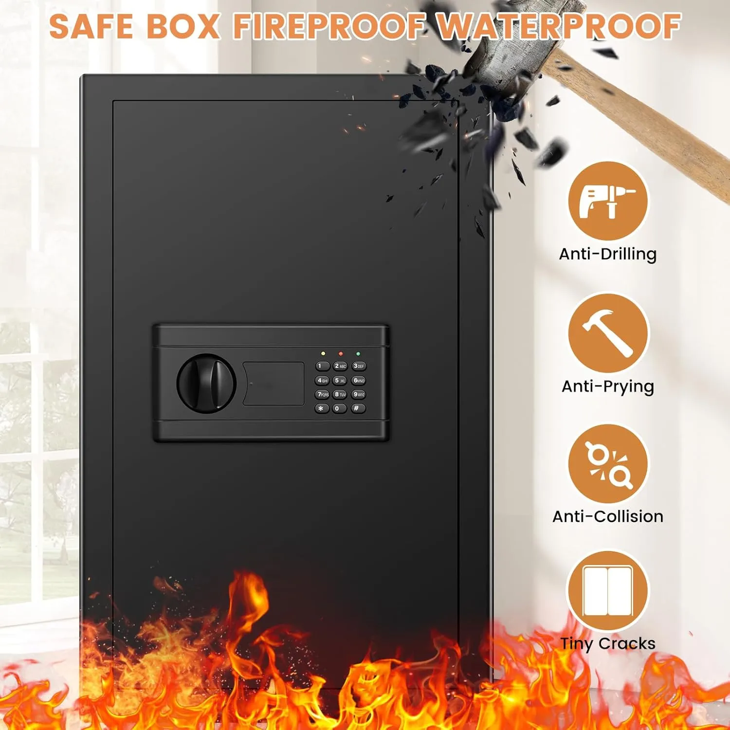 3.5 Cu ft Large Safes for Home with Fireproof Waterproof Bag, Anti-Theft Digital Security Safe Box With Programmable Keypad & Removable Shelf, Fireproof Safe for Document Money Firearm Valuables