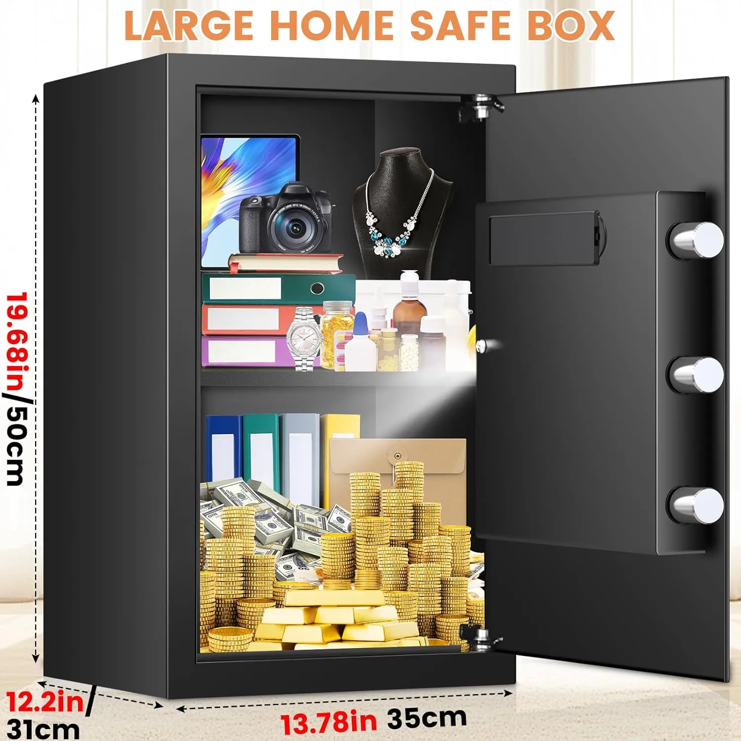 3.5 Cu ft Large Safes for Home with Fireproof Waterproof Bag, Anti-Theft Digital Security Safe Box With Programmable Keypad & Removable Shelf, Fireproof Safe for Document Money Firearm Valuables
