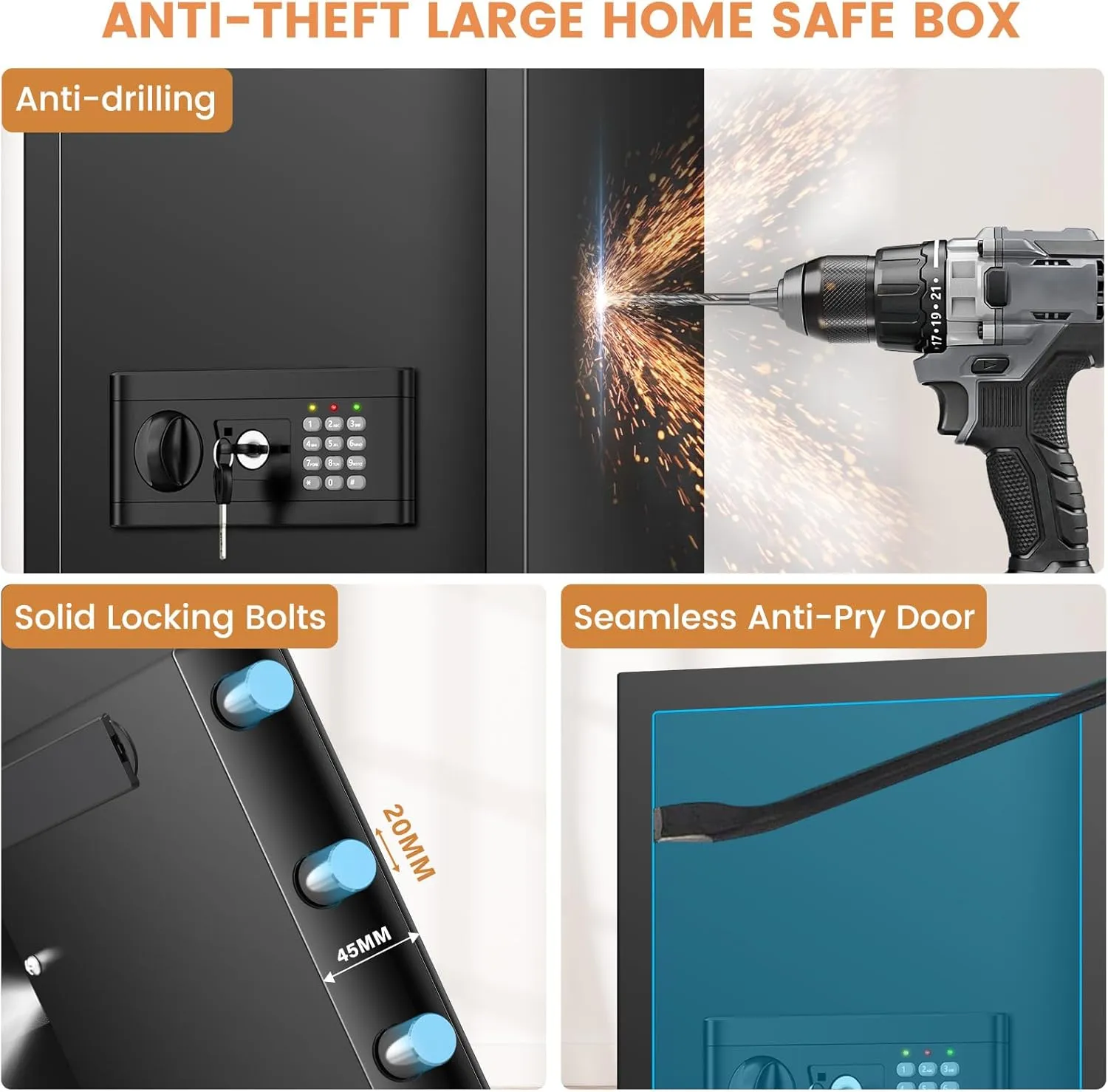 3.5 Cu ft Large Safes for Home with Fireproof Waterproof Bag, Anti-Theft Digital Security Safe Box With Programmable Keypad & Removable Shelf, Fireproof Safe for Document Money Firearm Valuables