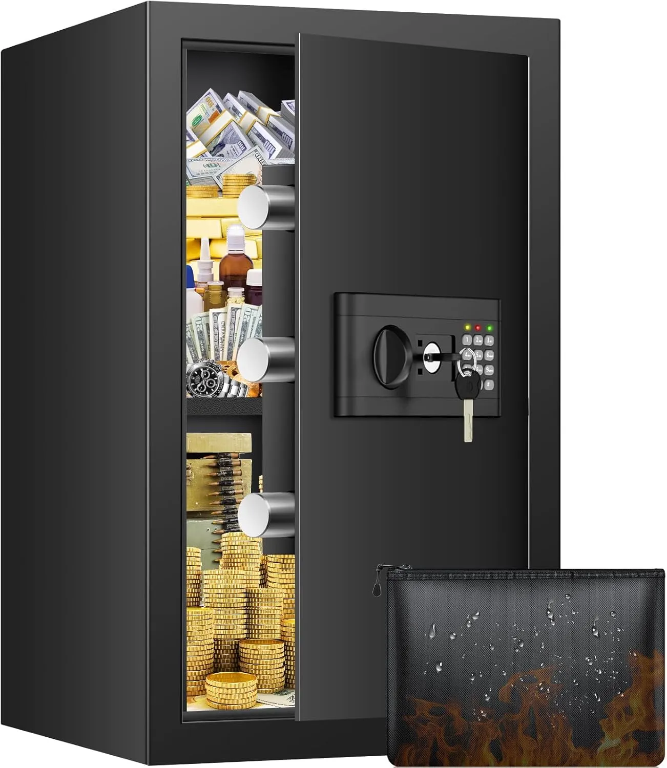 3.5 Cu ft Large Safes for Home with Fireproof Waterproof Bag, Anti-Theft Digital Security Safe Box With Programmable Keypad & Removable Shelf, Fireproof Safe for Document Money Firearm Valuables