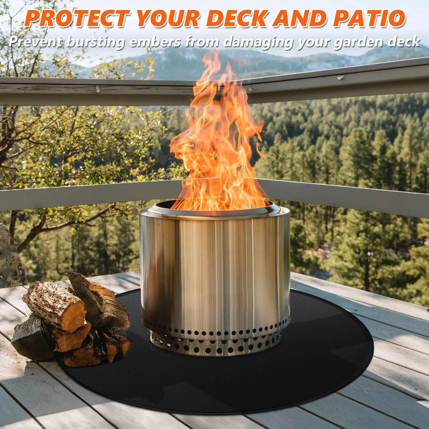 36'' Fire Pit Mat for Solo Stove Bonfire, Double-Sided Fireproof Under Grill Mat Deck Patio Protector Pad, Round BBQ Mat for Solo Stove Accessories, Easy to Clean, Reusable
