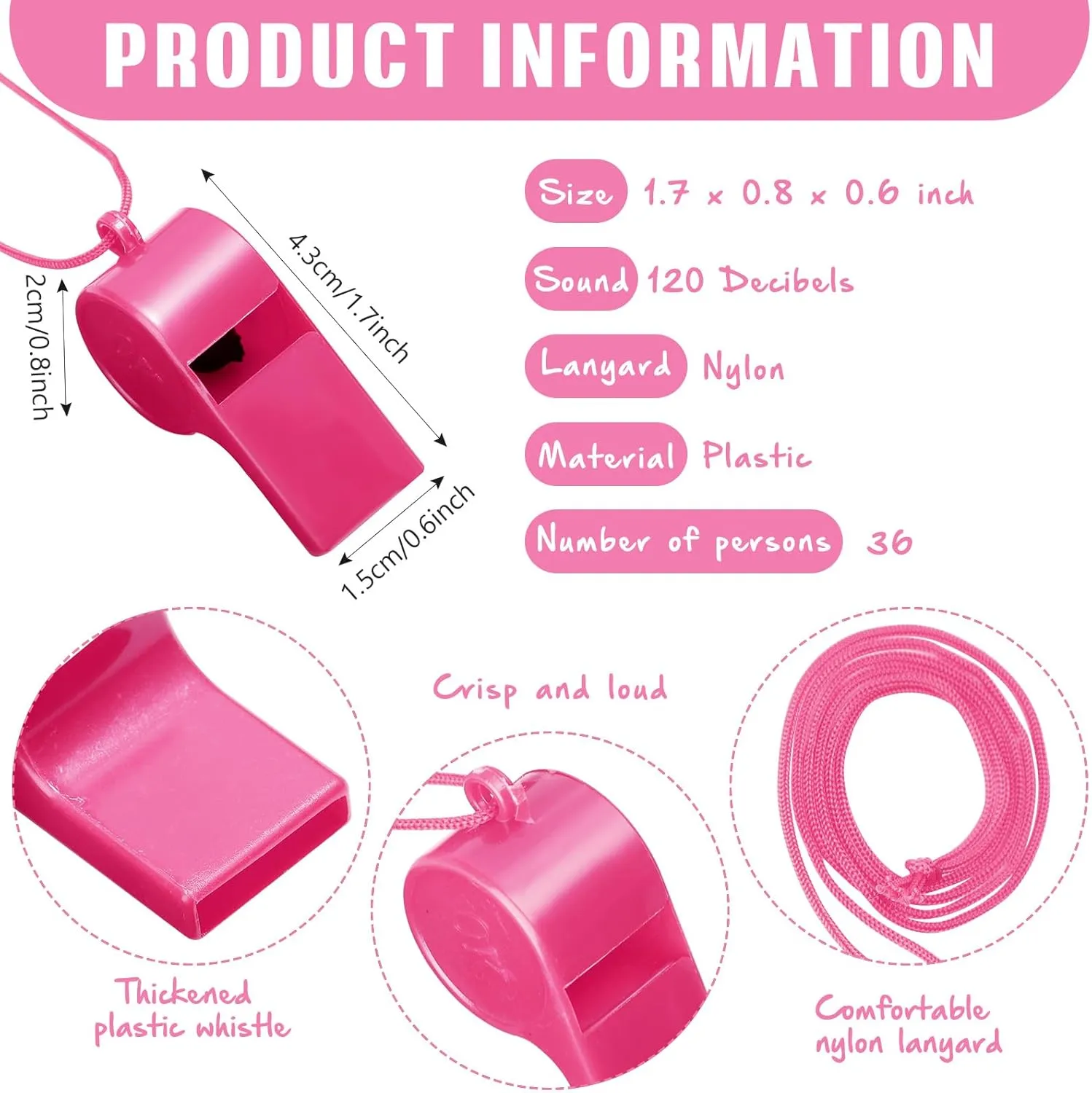 36 Pcs Plastic Whistles with Lanyard Lifeguard ref Whistle Sports Whistle Loud Crisp Sports Whistle Emergency Whistle