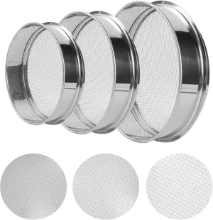 3PCS Soil Sifter Set with 5mm, 3mm, 1mm Mesh - Rock Garden Sieve for Sand, Soil, Compost | Metal Dirt Strainer with Shovel Tools for Gardening, Bonsai, Beach, and Gravel