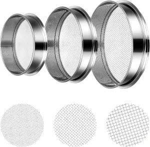 3PCS Soil Sifter Set with 5mm, 3mm, 1mm Mesh - Rock Garden Sieve for Sand, Soil, Compost | Metal Dirt Strainer with Shovel Tools for Gardening, Bonsai, Beach, and Gravel