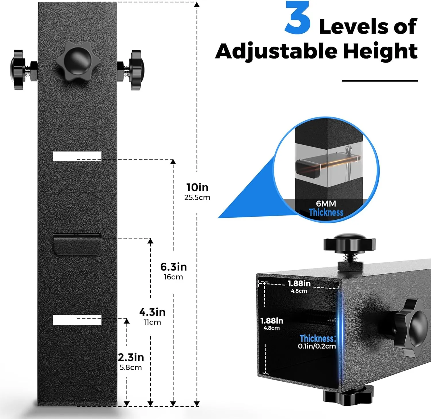 4 Pack Folding Table Risers, Super-Strength Steel Table Leg Extenders, Table Height Extenders, Tables Lifts Risers, 3 Levels Adjustable Height Desk Leg Extensions Rise 2.3in｜4.3in｜6.3in