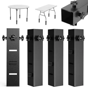 4 Pack Folding Table Risers, Super-Strength Steel Table Leg Extenders, Table Height Extenders, Tables Lifts Risers, 3 Levels Adjustable Height Desk Leg Extensions Rise 2.3in｜4.3in｜6.3in