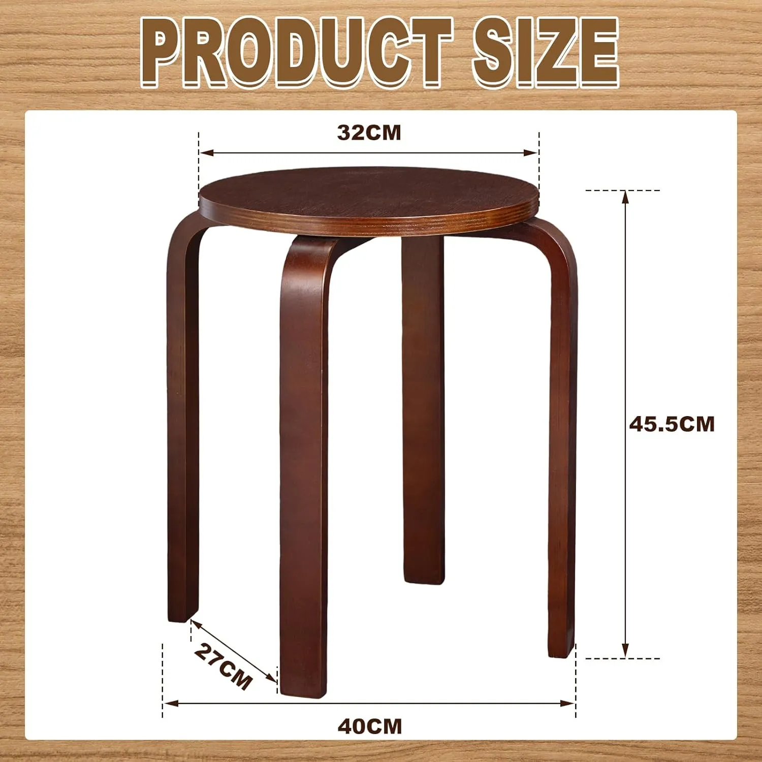 4 Pcs Bentwood Stool Bentwood Stackable Stools Wood Stools Stackable Stool Chairs Bentwood Seat for Dinning, Kitchen, Home, Garden, Living Classroom