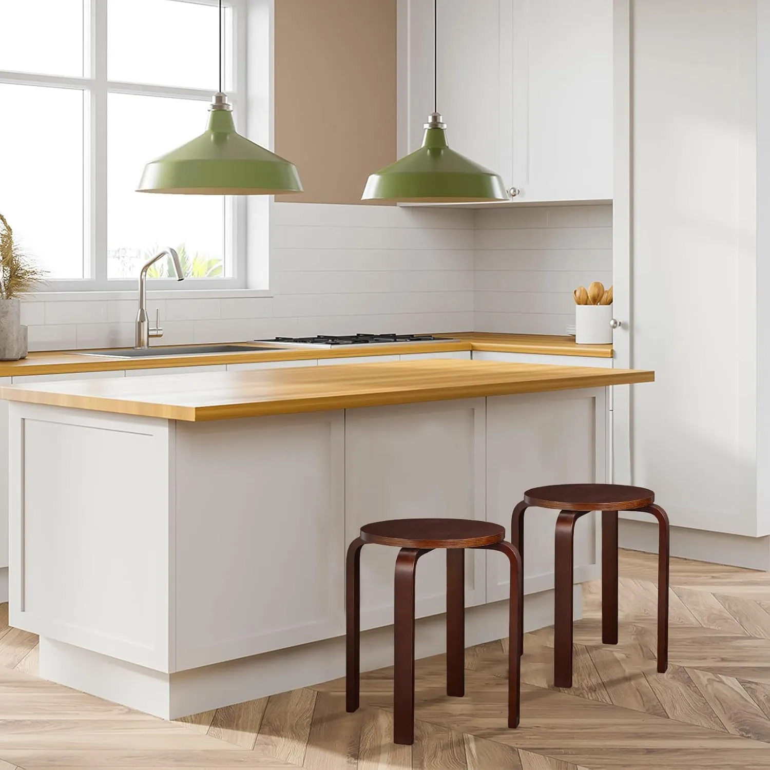 4 Pcs Bentwood Stool Bentwood Stackable Stools Wood Stools Stackable Stool Chairs Bentwood Seat for Dinning, Kitchen, Home, Garden, Living Classroom