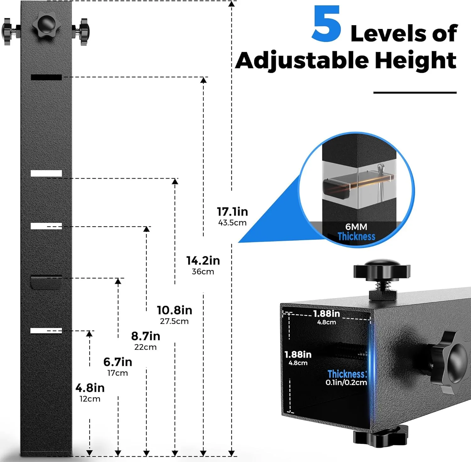 4 Pcs Folding Table Risers for Table Legs, Folding Table Leg Extenders, 5 Levels Adjustable Height Extensions Rise Table Straight/Bent Legs 4.8｜6.7｜8.7｜10.8｜14.2in for Treating Your Back Pain