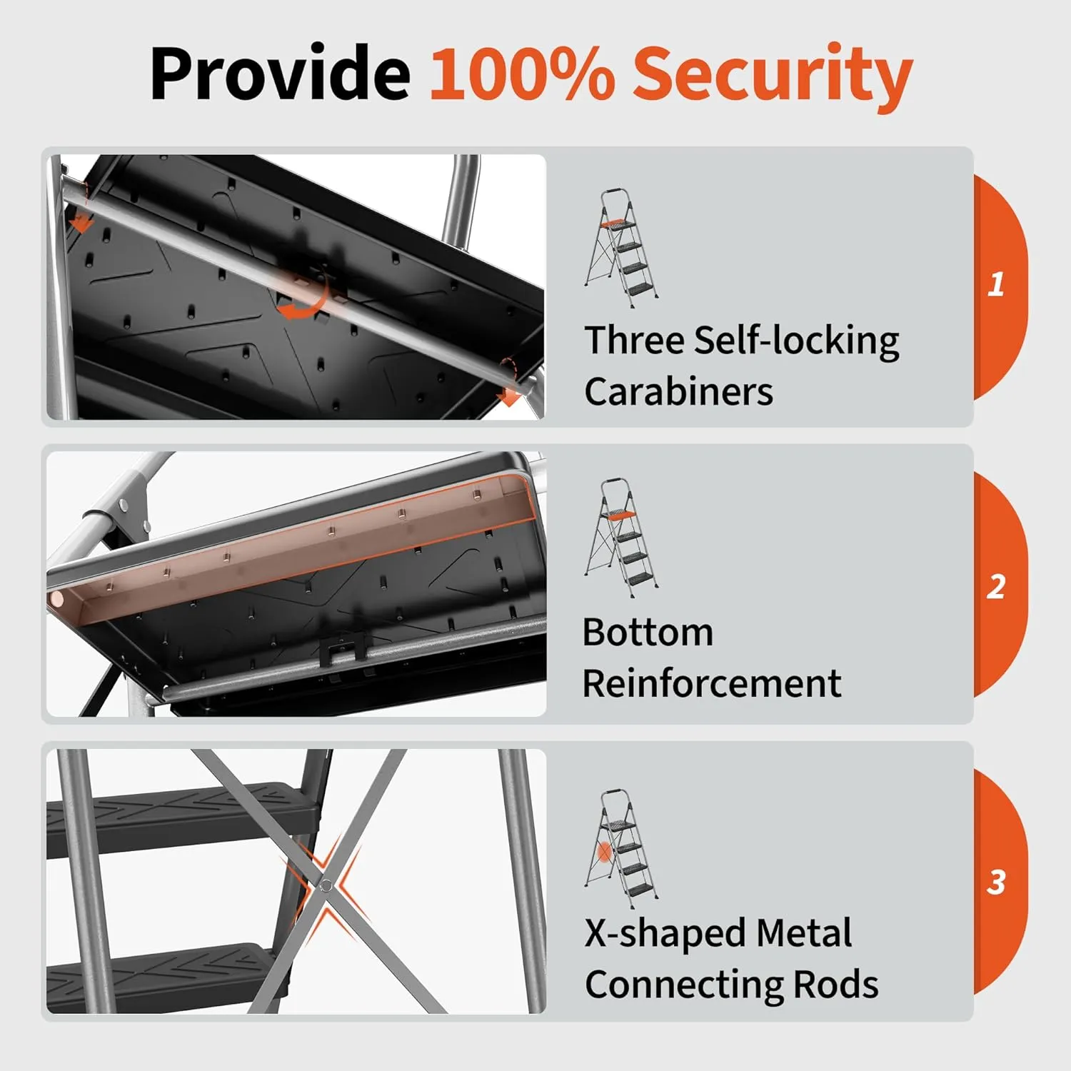 4 Step Ladder,DIAMONDFORGE Folding Step Stool with Anti-Slip Wide Pedal, Soft Handle, Anti-Slip Feet, Sturdiest Steel Construction, 900lbs Capacity Steel Ladder for Home and Office, Grey