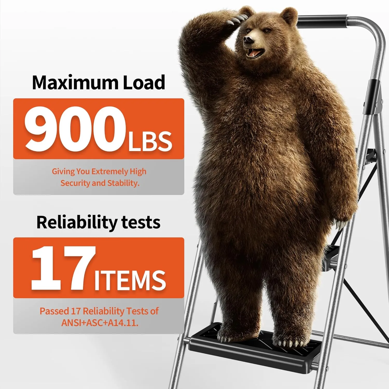 4 Step Ladder,DIAMONDFORGE Folding Step Stool with Anti-Slip Wide Pedal, Soft Handle, Anti-Slip Feet, Sturdiest Steel Construction, 900lbs Capacity Steel Ladder for Home and Office, Grey