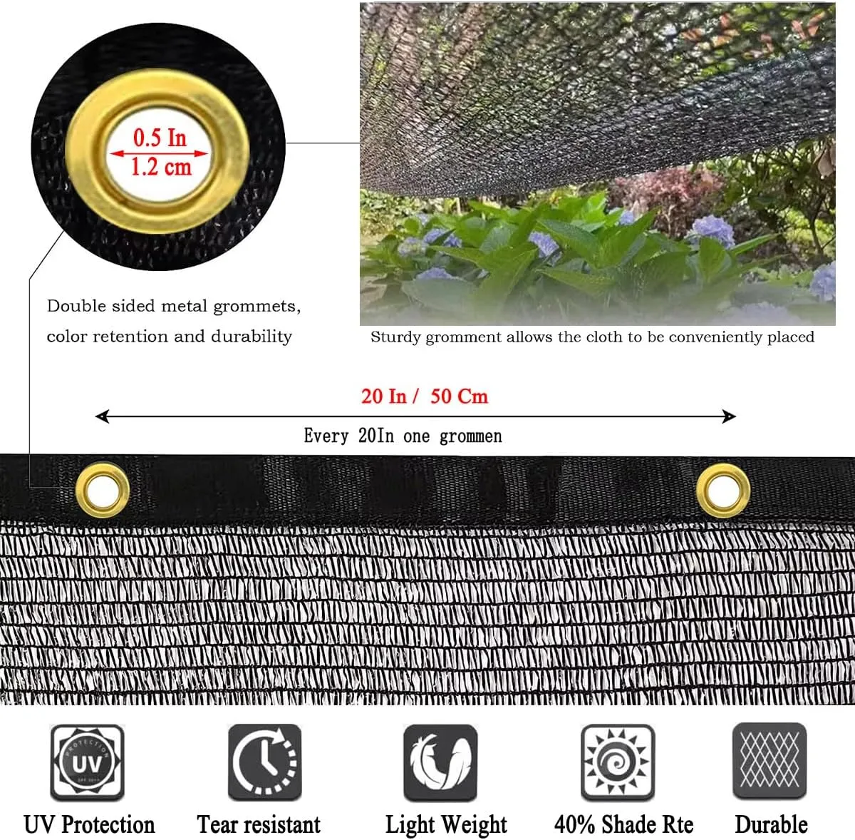 40% Shade Cloth for Garden 6.5X20Ft, Plant Shade Cloth for Greenhouse, Sunblock Mesh Tarp for Garden Plants, Vegetables, Flowers, Cucumbers,Lettuce, Tomatoes, UV Resistant.