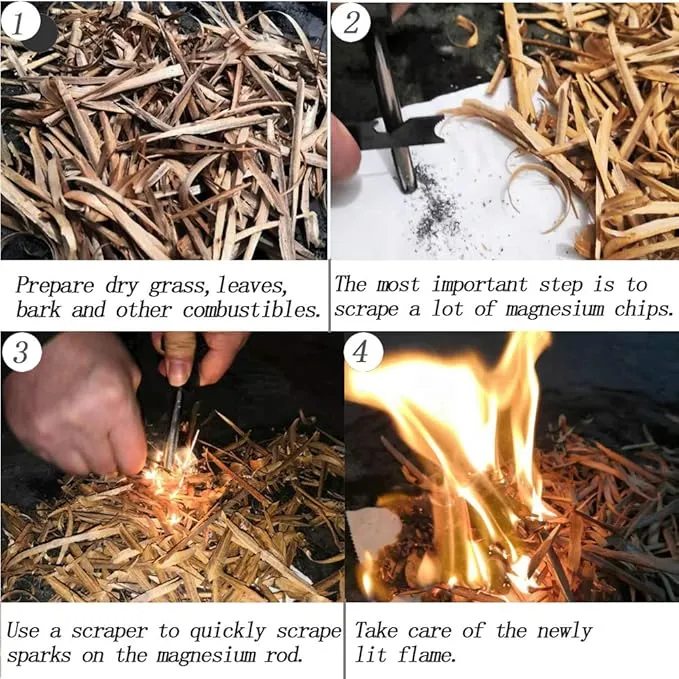 4.25 Inch Flint Fire Starter, Survival Ferro Rods Starter with Easy Grip Handle and Multifunction Striker, Waterproof Flint Fire Can be Struck 15000 Times for Camping, Hiking (Pack of 2)