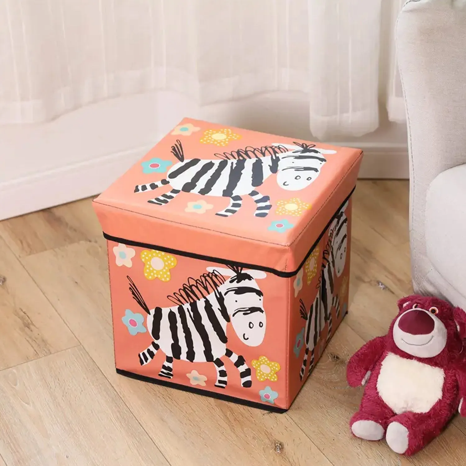 4986 Living Room Cube Shape Sitting Stool with Storage Box. Foldable Storage Bins Multipurpose Clothes, Books, and Toys Organizer with Cushion Seat (multicolor )