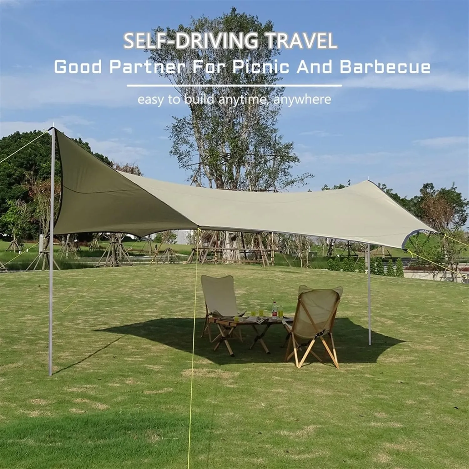 5.1x5.1m Big Tarp Watertight Coating Shade Sun Shelter Camping Awning Tent Sunshade Outdoor Garden Canopy (Color : Black, Size : A)