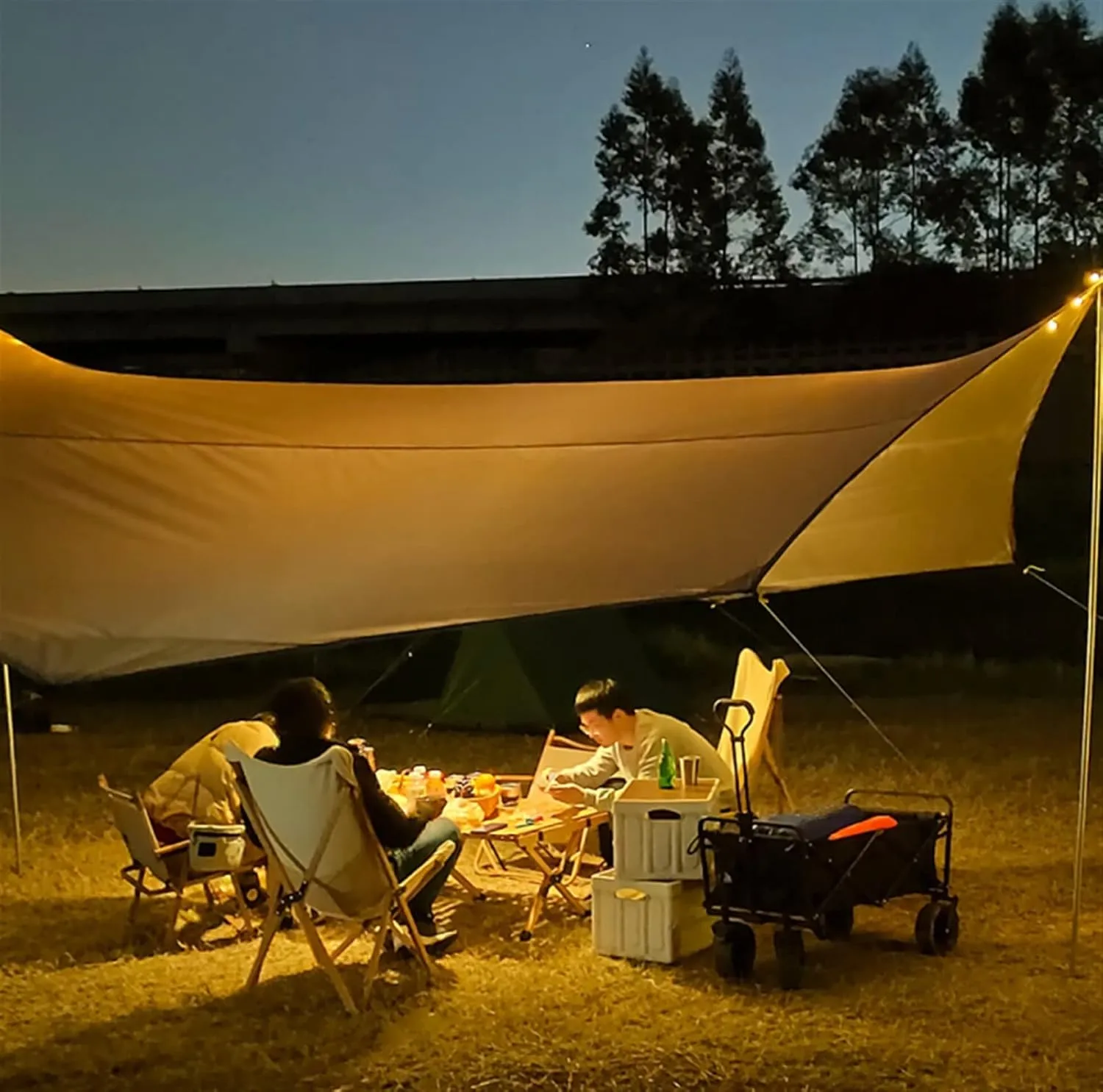 5.1x5.1m Big Tarp Watertight Coating Shade Sun Shelter Camping Awning Tent Sunshade Outdoor Garden Canopy (Color : Black, Size : A)