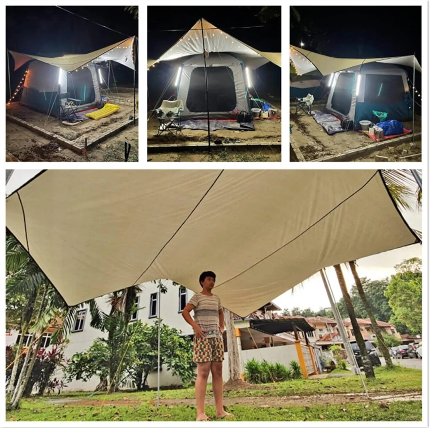 5.1x5.1m Big Tarp Watertight Coating Shade Sun Shelter Camping Awning Tent Sunshade Outdoor Garden Canopy (Color : Black, Size : A)
