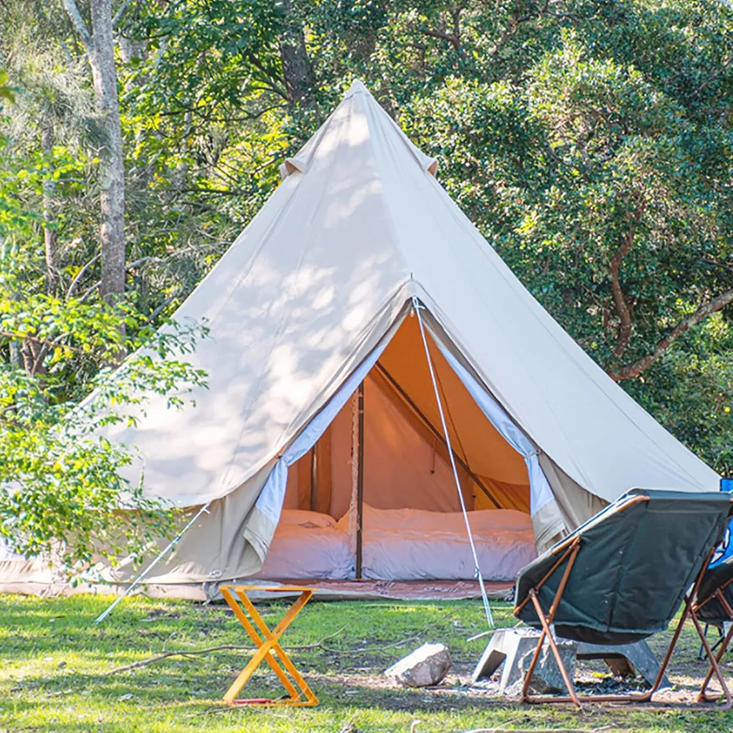 5M/16.4FT Cotton Canvas Bell Tent, Outdoor Waterproof Family Yurt Bell Tent 900D Oxford Fabric, Luxury Yurt Bell Tent for Event, Party