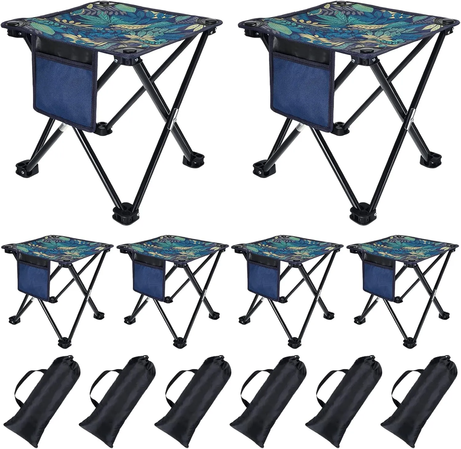6 Pack Camping Stool, 13 inch Portable Folding Stool with Carry Bag Collapsible Camping Chair 400 Lbs Compact Stool Seat for Camping Fishing Hiking Gardening Walking Travelling Outdoor Activities