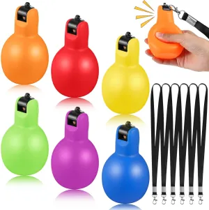 6 Pcs Hand Squeeze Whistles with Lanyards Multicolored Coach Whistle for Coaches Referees Handheld Whistle Sports Whistle for Indoor Outdoor Home Sports, Soft PVC