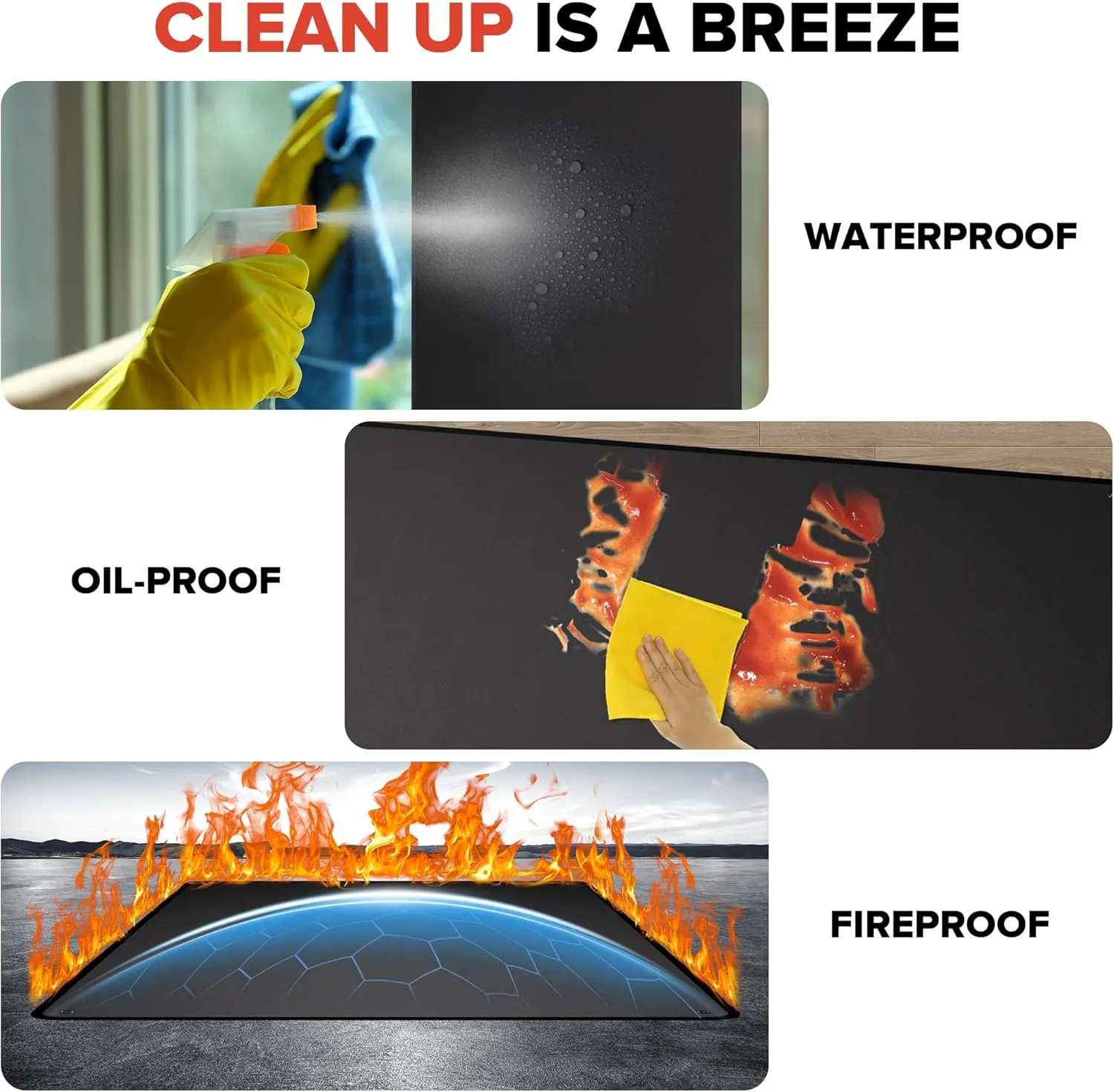 60" x 40" Under Grill Mats for Outdoor Grill, Double-Sided Fireproof Grill Protector Pad, Waterproof, Oil-Proof, Indoor Fireplace/Fire Pit Mat, Easy-Clean BBQ/Grill Floor Mat for Deck, Patio and Lawn