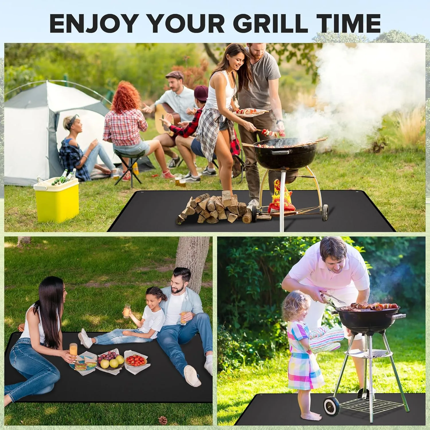 60" x 40" Under Grill Mats for Outdoor Grill, Double-Sided Fireproof Grill Protector Pad, Waterproof, Oil-Proof, Indoor Fireplace/Fire Pit Mat, Easy-Clean BBQ/Grill Floor Mat for Deck, Patio and Lawn