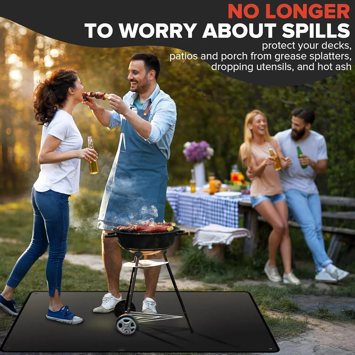 60" x 40" Under Grill Mats for Outdoor Grill, Double-Sided Fireproof Grill Protector Pad, Waterproof, Oil-Proof, Indoor Fireplace/Fire Pit Mat, Easy-Clean BBQ/Grill Floor Mat for Deck, Patio and Lawn