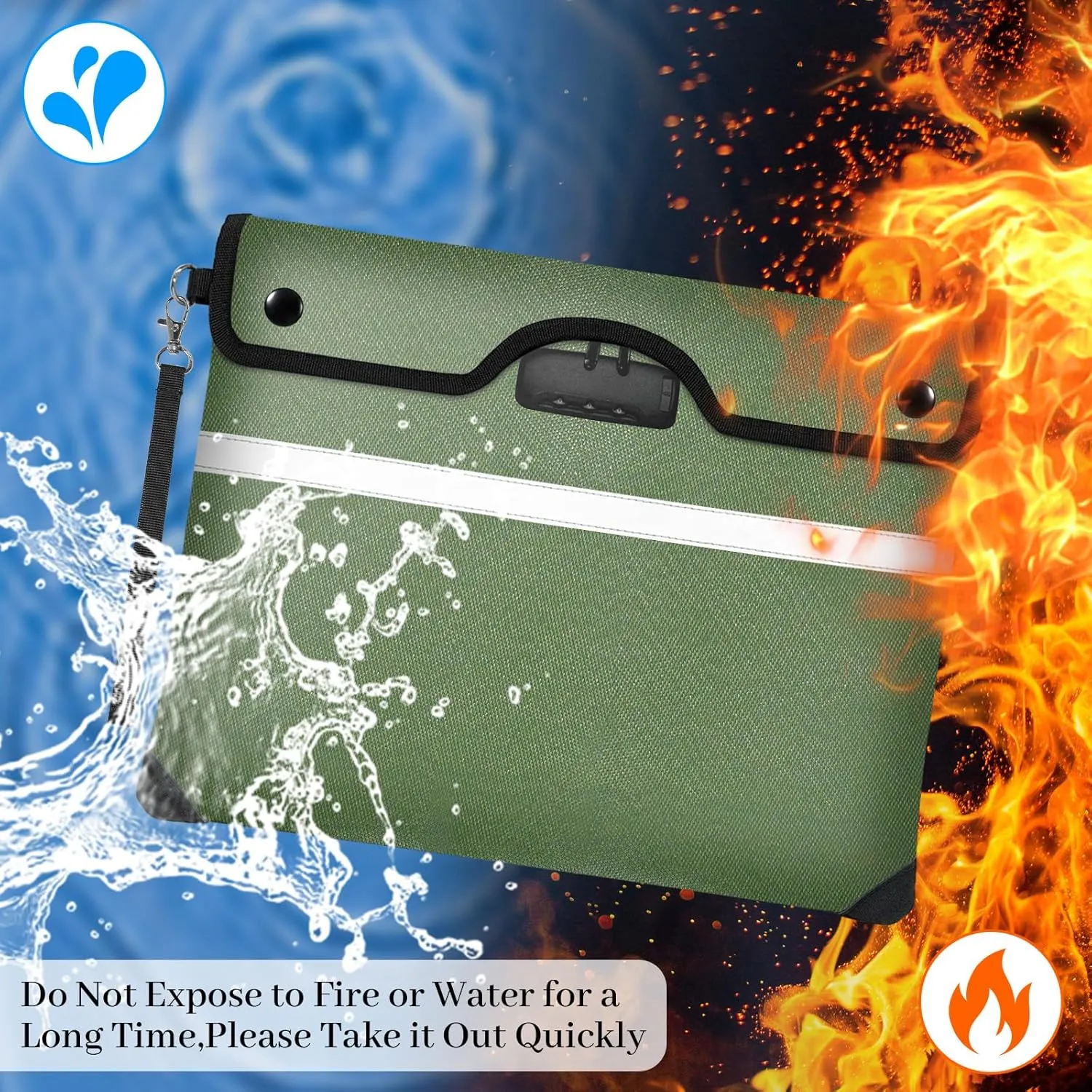 6200°F Fireproof Document Bag with Lock, 15x 11.8 Inch Fire Proof Bag for Documents Storage, Water Resistant Fire Proof Money Bags with Zipper, Fireproof Pouch Cash for Envelope Green