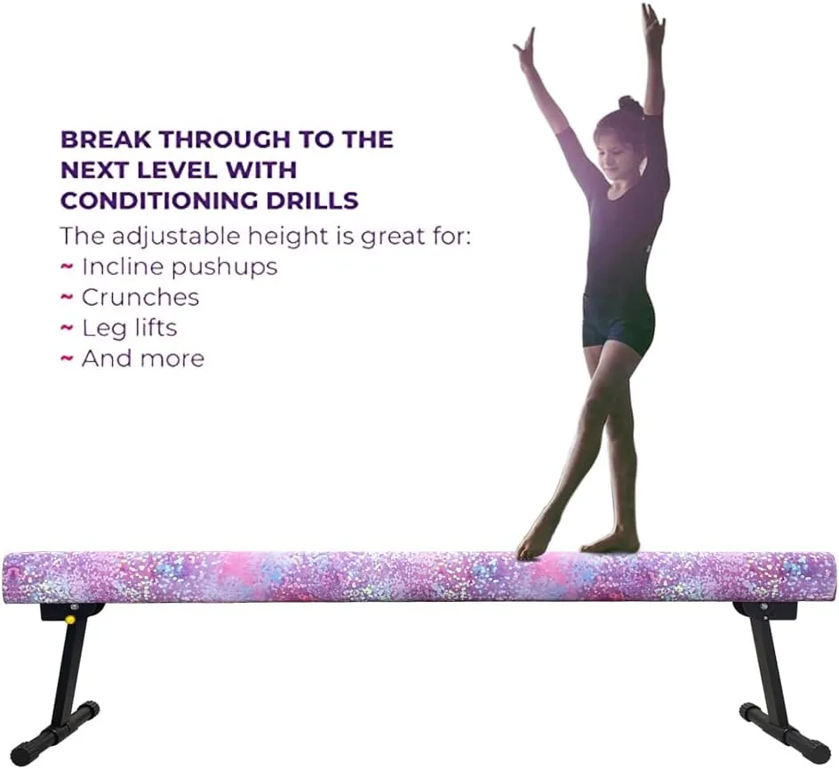 6FT Adjustable&Foldable Gymnastics Balance Beam,Home Gym Equipment,Easy Assembling and Storage,No Tool Require,for Kids Children Girls Training Ages 3-12
