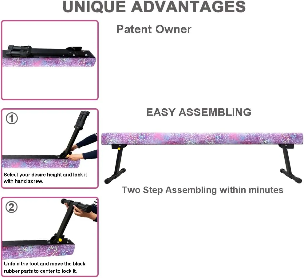 6FT Adjustable&Foldable Gymnastics Balance Beam,Home Gym Equipment,Easy Assembling and Storage,No Tool Require,for Kids Children Girls Training Ages 3-12