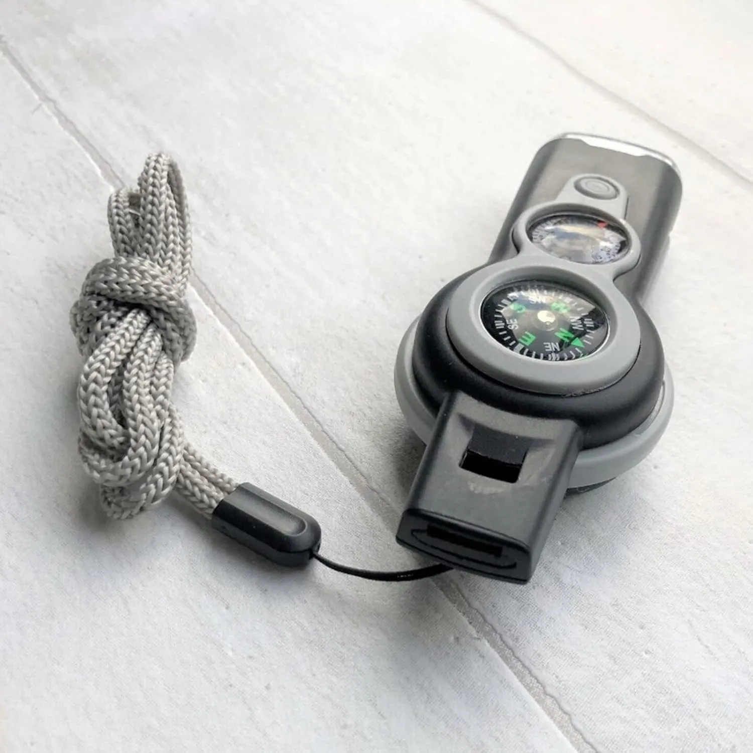 7 in 1 Emergency Survival Whistle Compass Magnifier Lens LED Signal Lights