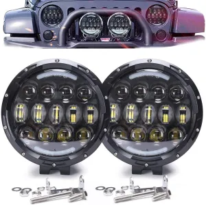 7 inch 105W LED Light Bar, Round Spot Light Pods Off Road Driving Lights Fog Bumper Roof Light Compatible with Jeep Offroader Truck Car ATV SUV Construction Camping Hunters