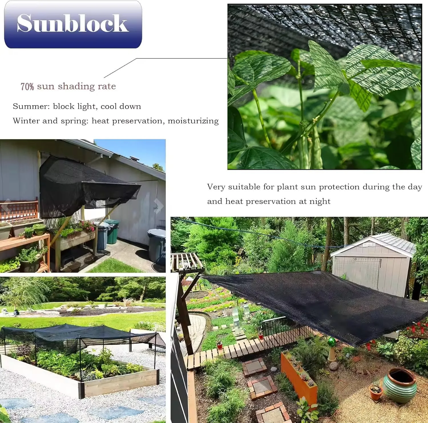 70% Shade Cloth for Garden, 8X12Ft Greenhouse Shade Cloth for Plants Heat Protection, Sunblock Mesh Tarp with Grommets for Plant Cover, Greenhouse, Vegetables, Flowers