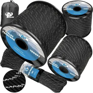 750Ib Reflective Paracord Rope,100' 200' 500' 1000', 4mm 11 Strand Parachute Spool Cord with Collecting Bag, para Cord Lanyard for Hammock, Camping