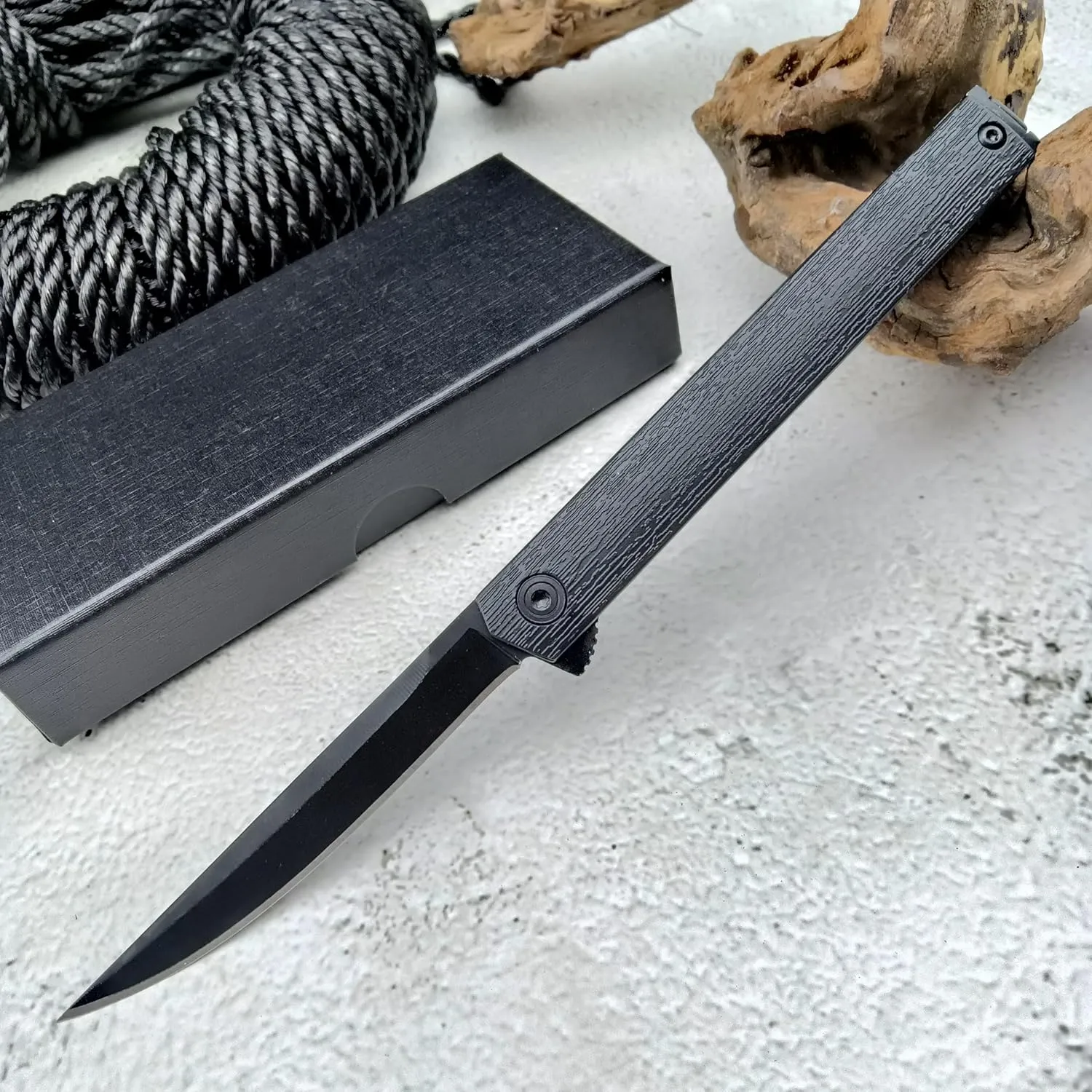 7.76in CEO Flipper Pocket Folding Knife, Liner Lock Knife Gentleman's Knife with Pocket Clip, 8Cr13Mov Steel Black Blade and Nylon Glass Fibre Handle，Camping EDC for Men (black blade)