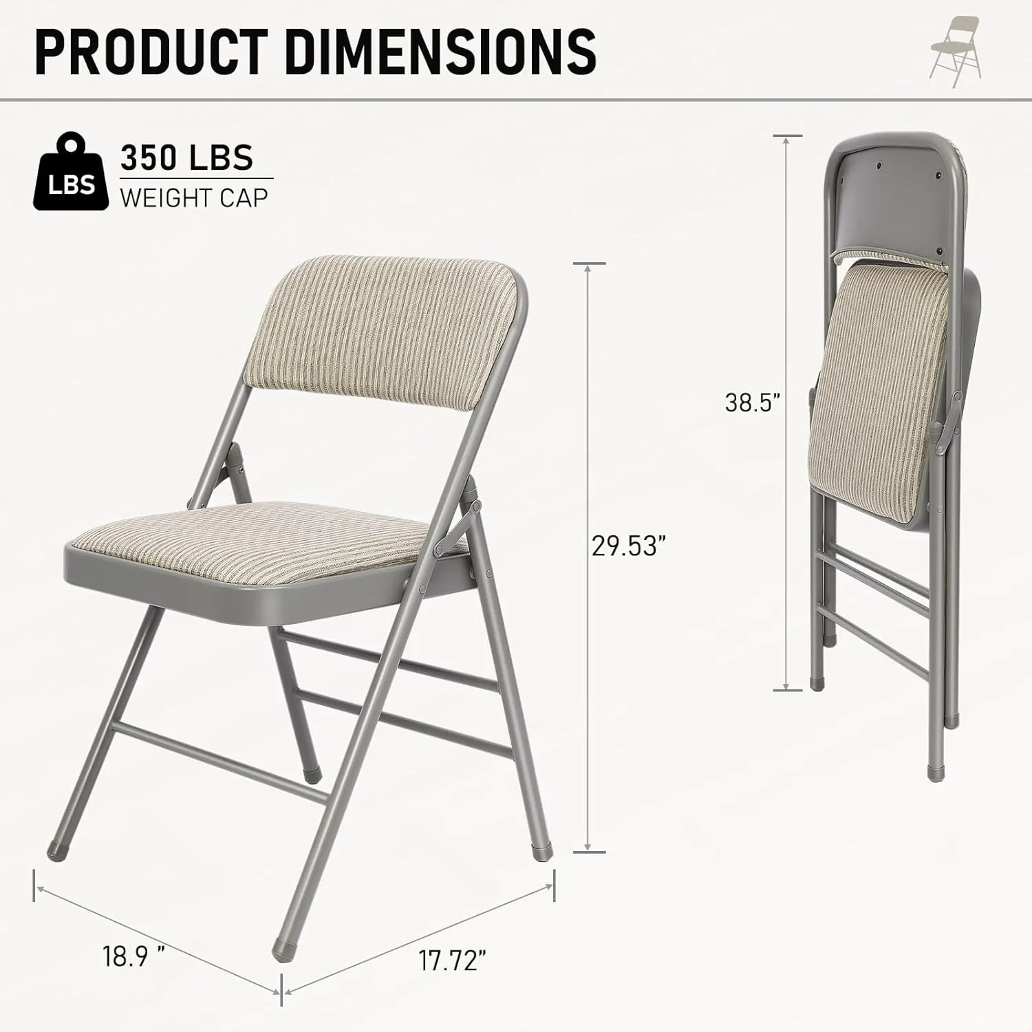 8 Pack Grey Folding Chairs with Fabric Padded Cushion, Fabric Dining Chair Set Portable Indoor Outdoor Stackable Folding Chair for Home Office Events Wedding Party