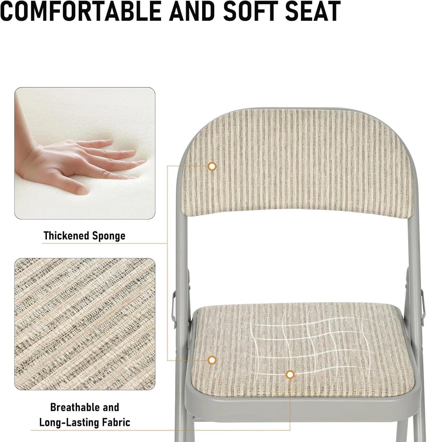8 Pack Grey Folding Chairs with Fabric Padded Cushion, Fabric Dining Chair Set Portable Indoor Outdoor Stackable Folding Chair for Home Office Events Wedding Party