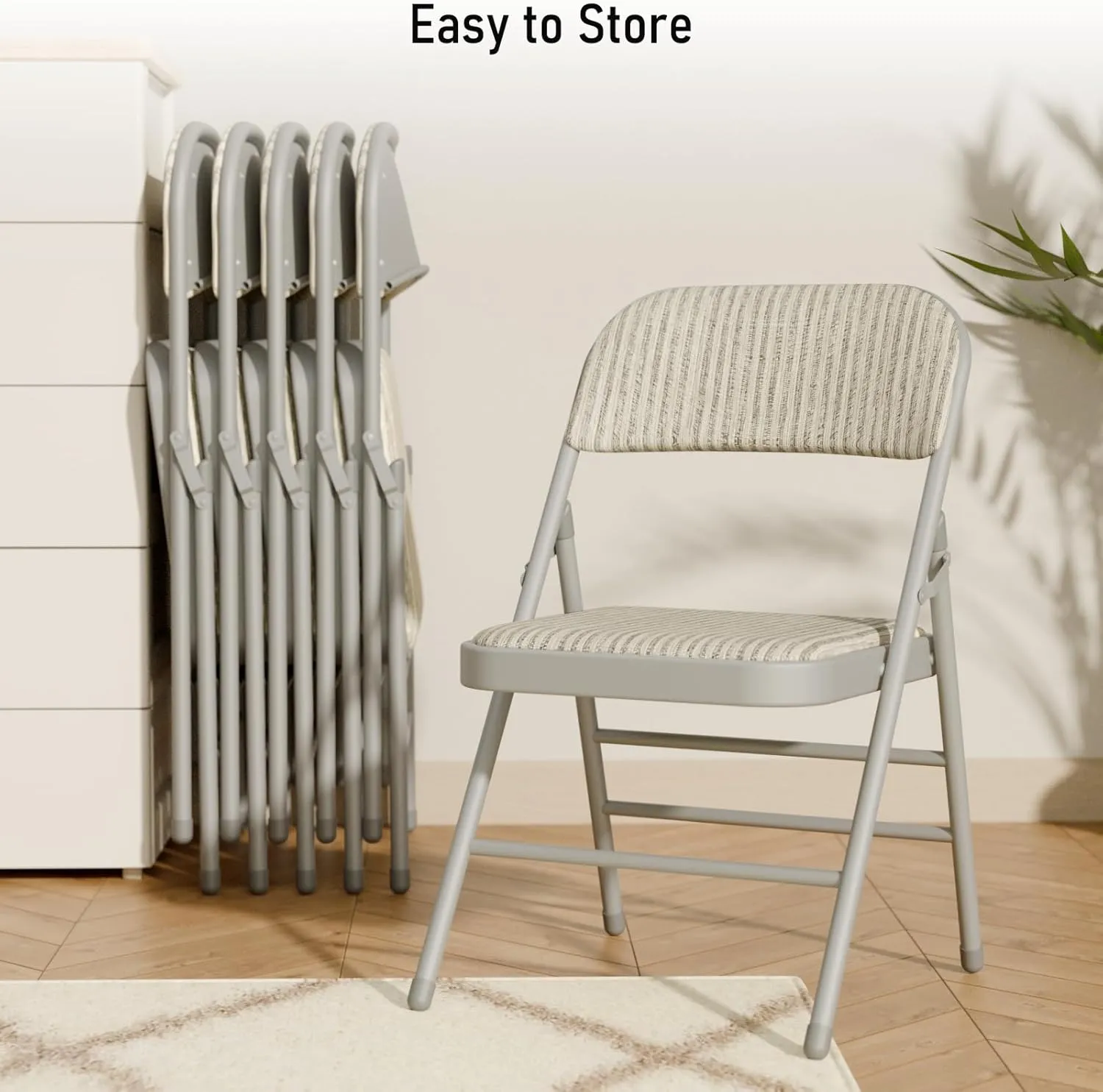 8 Pack Grey Folding Chairs with Fabric Padded Cushion, Fabric Dining Chair Set Portable Indoor Outdoor Stackable Folding Chair for Home Office Events Wedding Party