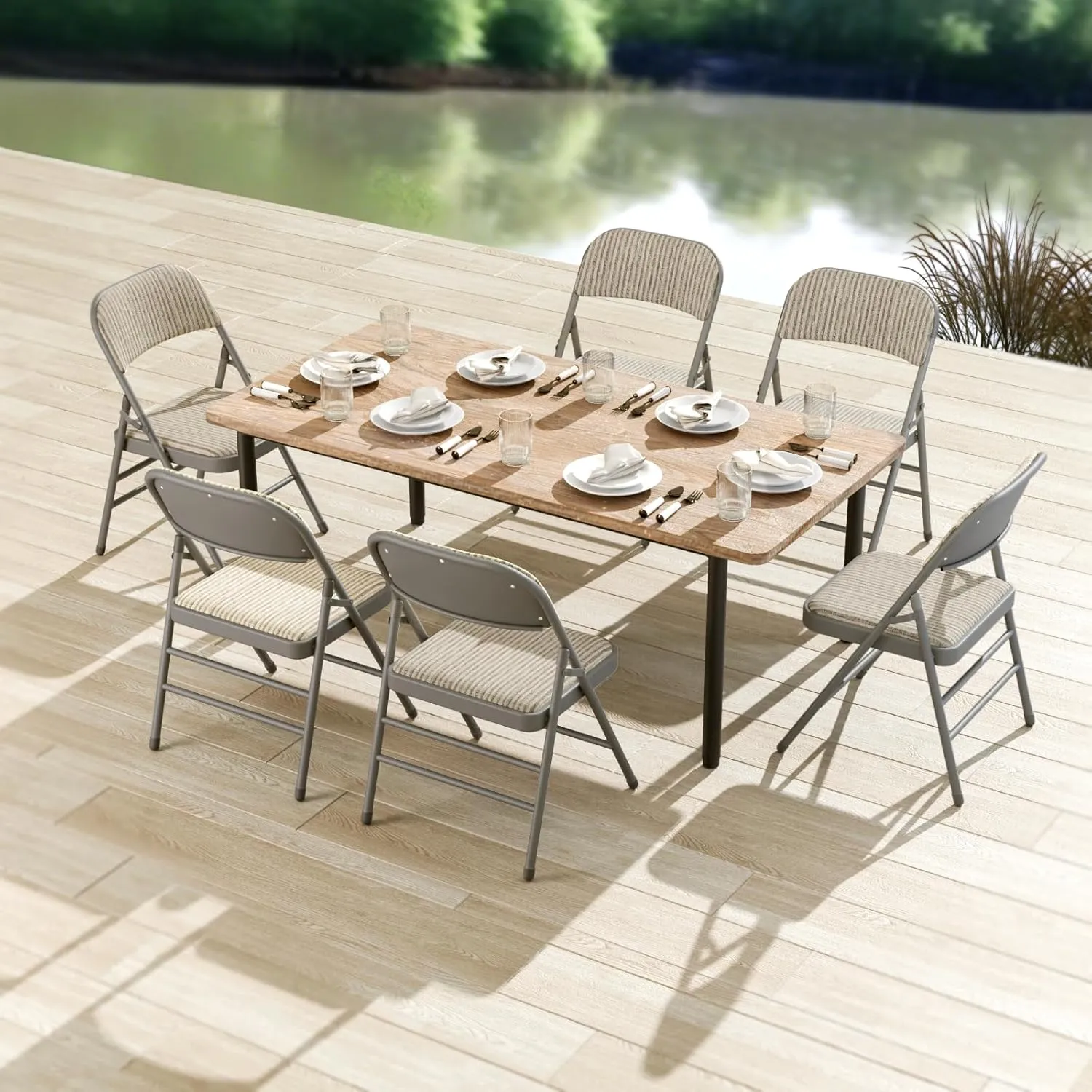 8 Pack Grey Folding Chairs with Fabric Padded Cushion, Fabric Dining Chair Set Portable Indoor Outdoor Stackable Folding Chair for Home Office Events Wedding Party