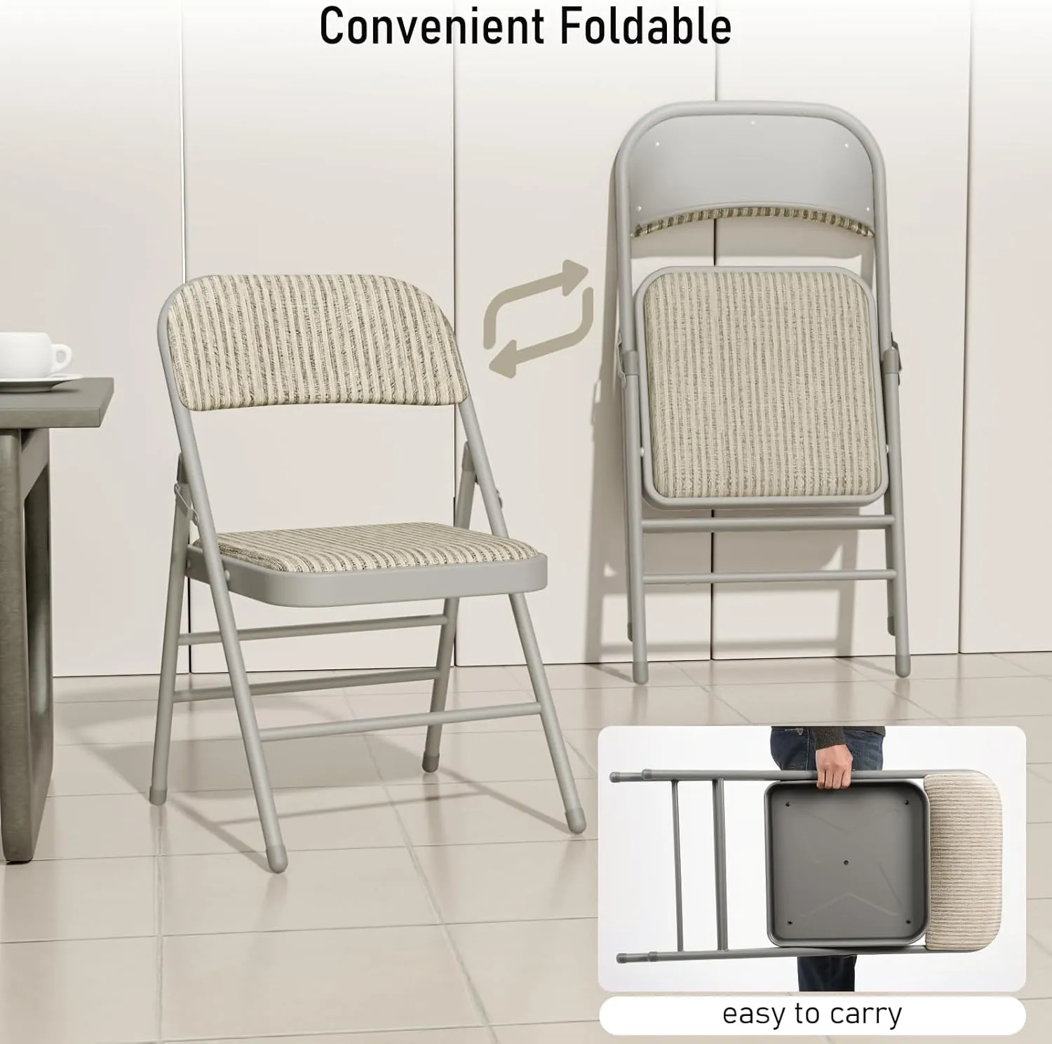8 Pack Grey Folding Chairs with Fabric Padded Cushion, Fabric Dining Chair Set Portable Indoor Outdoor Stackable Folding Chair for Home Office Events Wedding Party