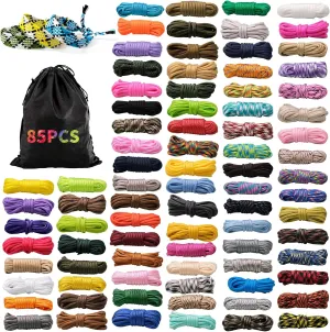 85 Pcs Paracord 550 Combo Kit 10 Feet Tent Rope Parachute Paracord Bracelet Making Kit Outdoor Survival Rope Multifunction Paracord with Drawstring Bag for Making Lanyard Dog Collar Great Gift