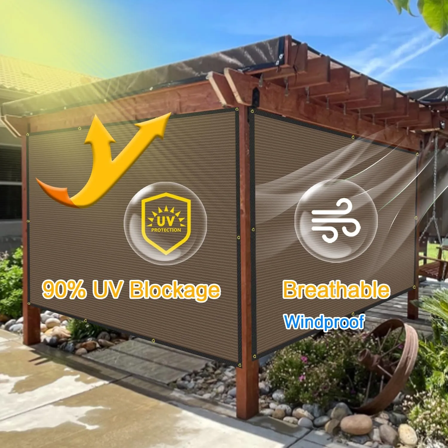 8'X10' Pergola Sun Shade Cloth with Reinforced Brass Grommets, Heavy-Duty 90-95% Outdoor Sunshade Canopy Cover Screens, Heat Blocking Mesh Tarp for Patio, Driveway, Deck, Porch